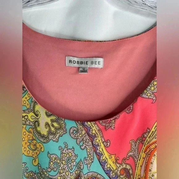 Robbie Bee Boho Paisley Handkerchief Hem Asymmetric Chiffon Crepe Dress Size 12 - Picture 2 of 11